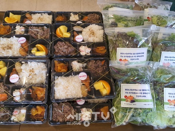 천안도시농부학교(회장 김미연) 교육생들이 정성스럽게 재배한 유기농쌈 100인분을 16일 천안시에 기부했다.(사진=천안시)