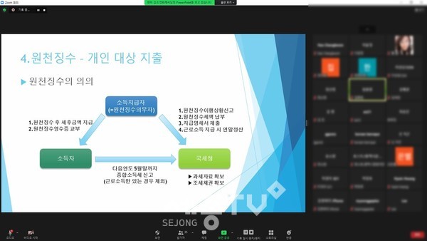 평택시문화재단,문화예술 보조금 정산 실무 A to Z 교육 진행 장면.