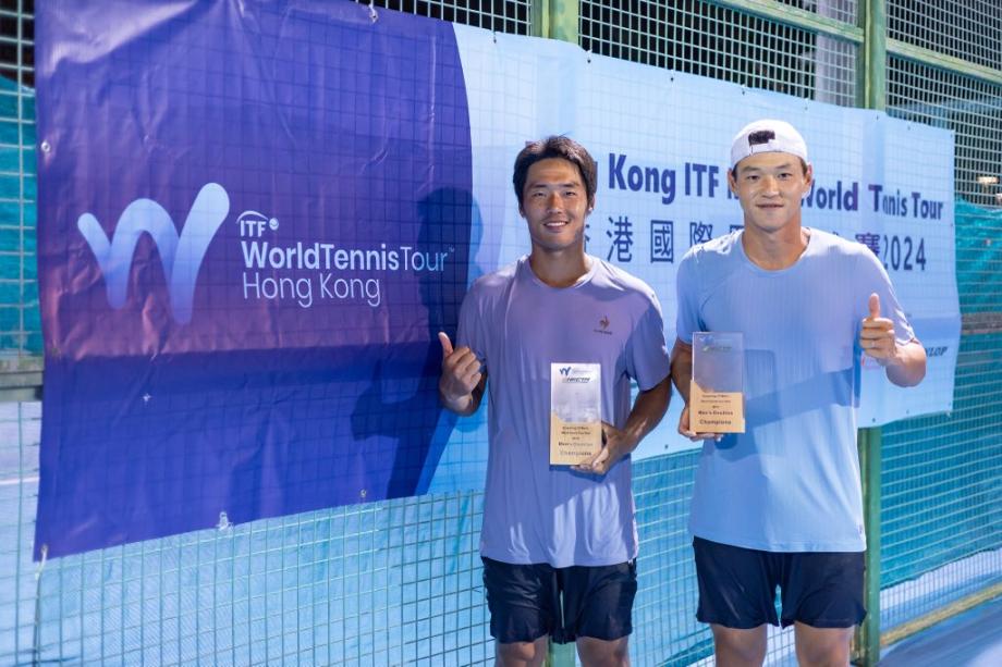 사진설명=2024홍콩국제남자테니스 투어대회 복식에서 우승한 세종시청 소속 신산희 선수(오른쪽)와 당진시청 소속 심성빈 선수