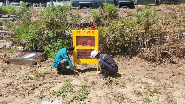 유실된 수상안전시설 복구 모습./사진제공=충남도청