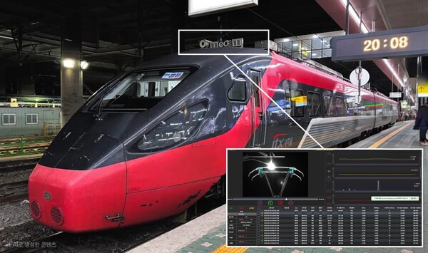 ITX-새마을에 탑재된 자동검측 시스템이 시설물 안전상태를 분석한 결과가 데이터분석실 모니터에 표출되고 있다./사진제공=코레일