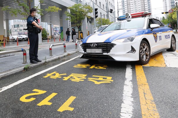 대전 동구 대동 지식산업센터 앞에 설치된 순찰차 전용 주차구역 현장 모습/사진제공=대전 동구청