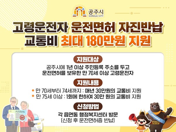 공주시 고령운전자 면허 반납 지원금 안내 홍보물 (포스터 공주시 제공)